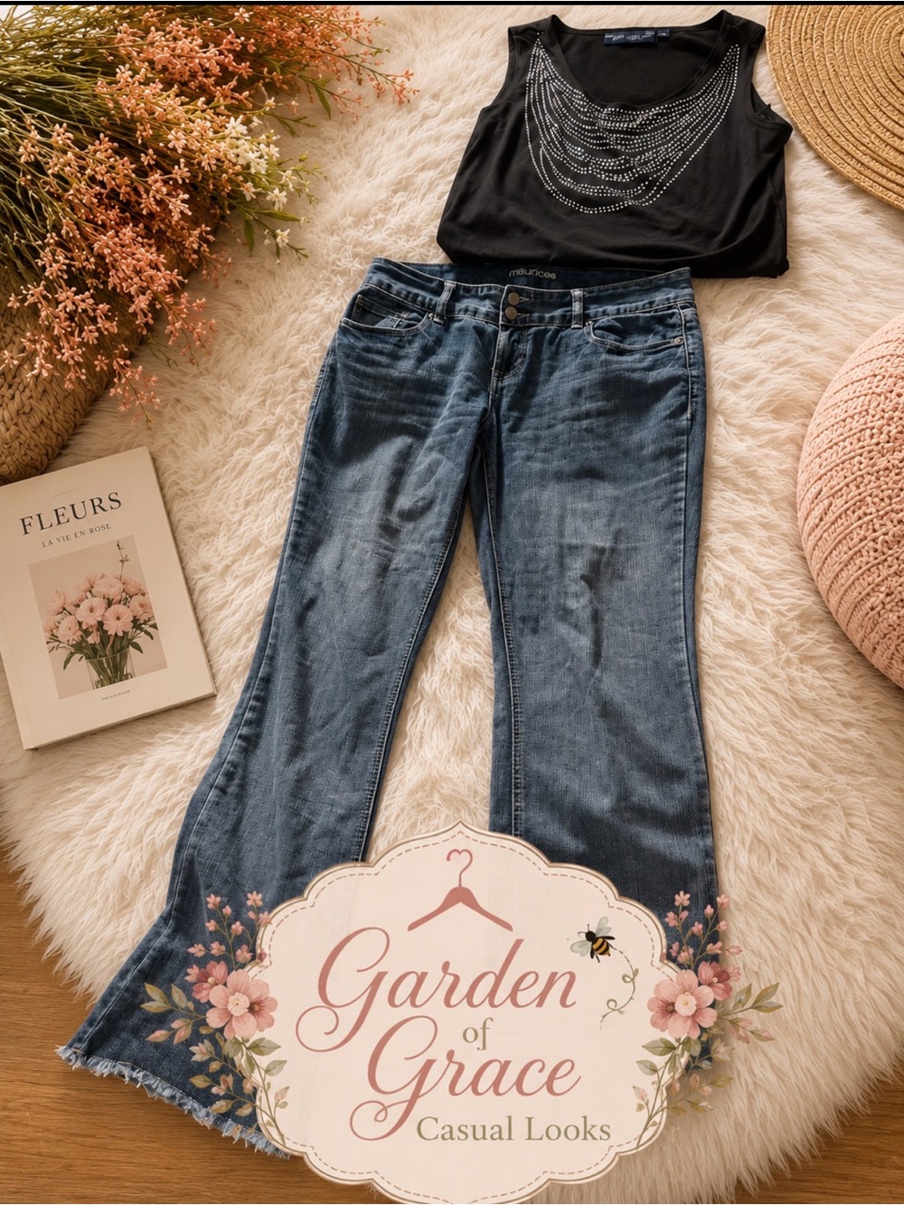 Maurices Blue Wide-Leg Jeans with Frayed Hem - Buy jeans get a free top!